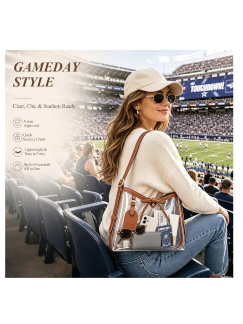 Clear Shoulder Bag for Stadium Events Tote
